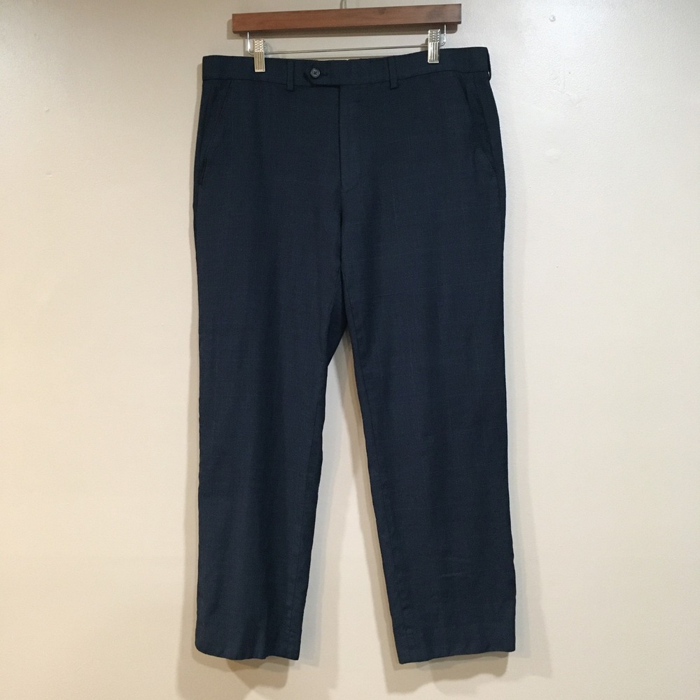 Ralph Lauren 100% Wool Dress Pants Mens 34x30 Navy Glen Plaid Classic Work